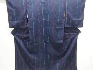 大正ロマン　よろけ縞に抽象模様織り出しお召着物